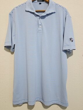 Peter Millar Crown Crafted Polo Shirt NC Logo Golf Blue Striped Large